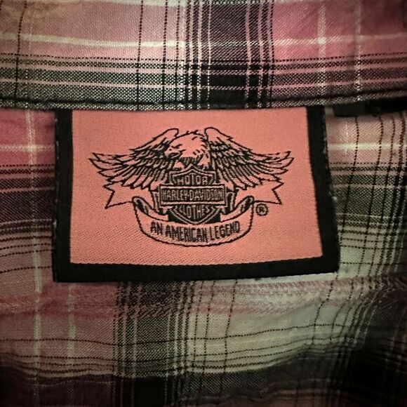 Harley-Davidson Pink Lavel Black and Pink Plaid Short Sleeve Button Up Blouse M - Picture 4 of 8